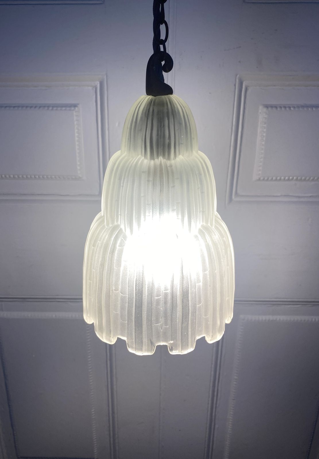 French Art Deco 'Waterfall' Glass Pendant Light By Sabino. photo 450.0