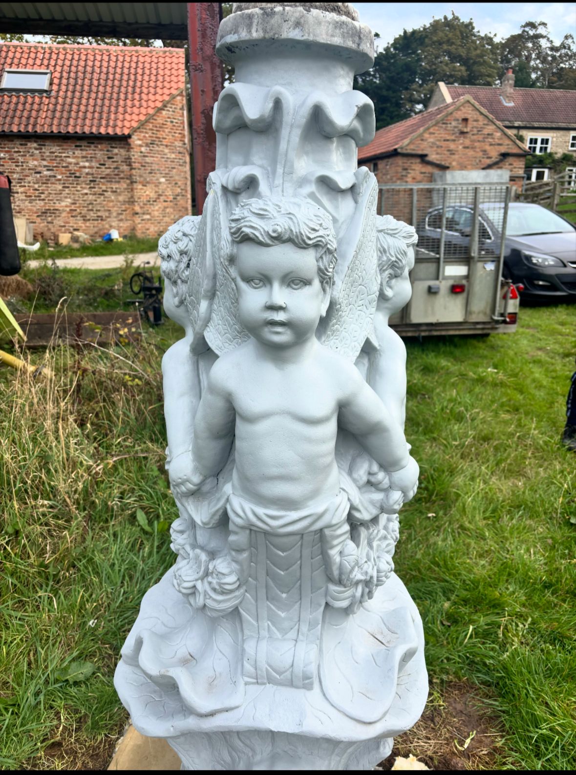 Original Carved Cherub Carrara Marble Water Fountain photo furniture