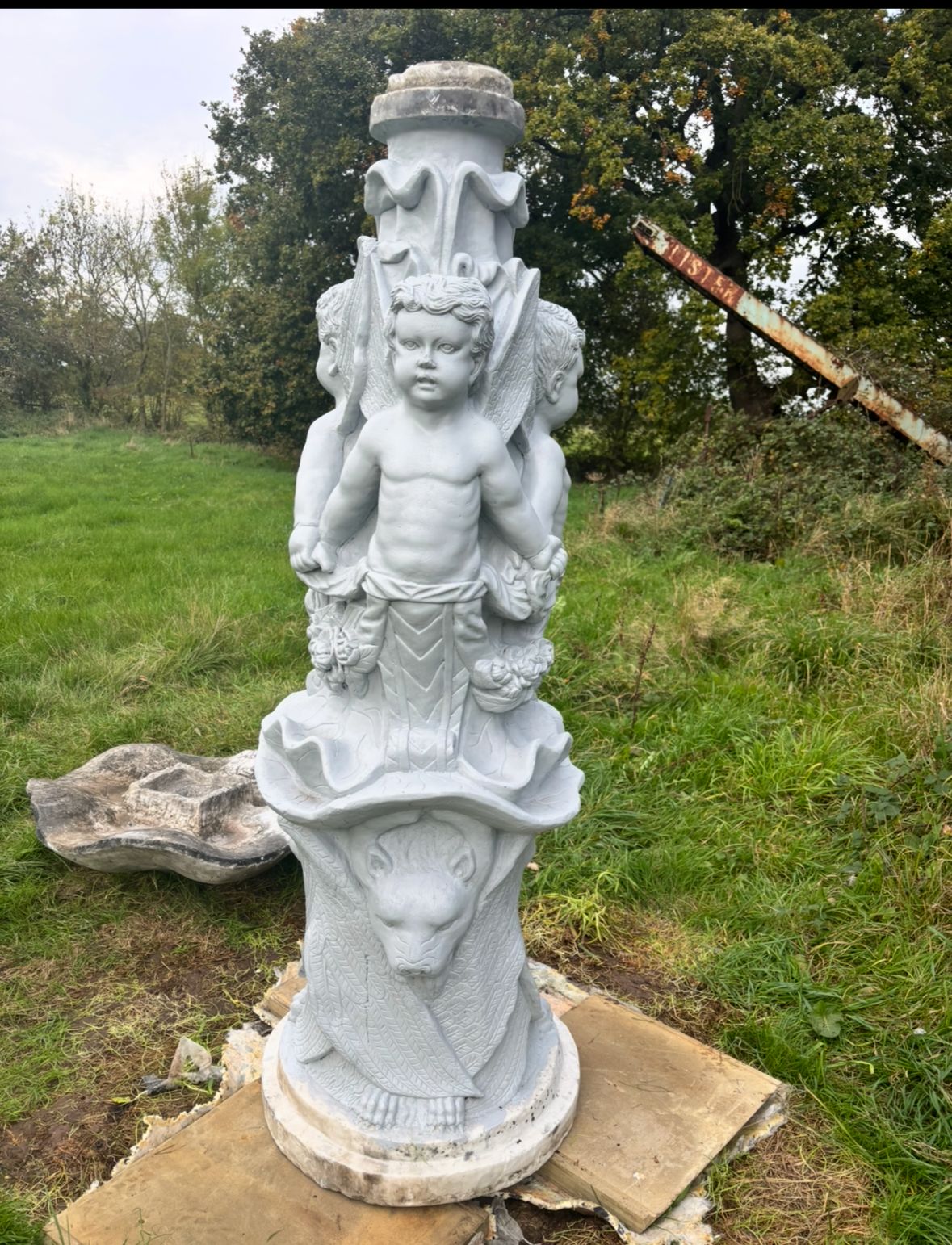 Original Carved Cherub Carrara Marble Water Fountain