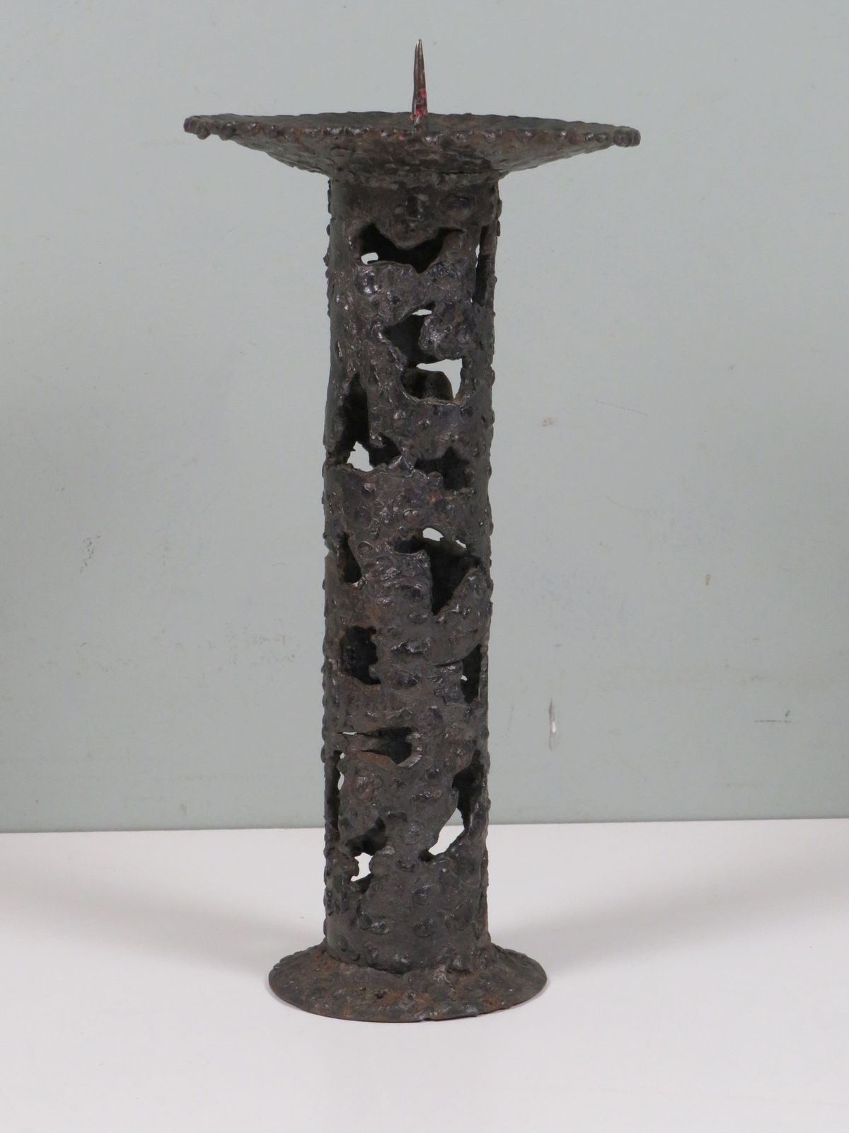 Hand Forged Brutalist Iron Candleholder, European Artisan Design, 1960s photo for sale