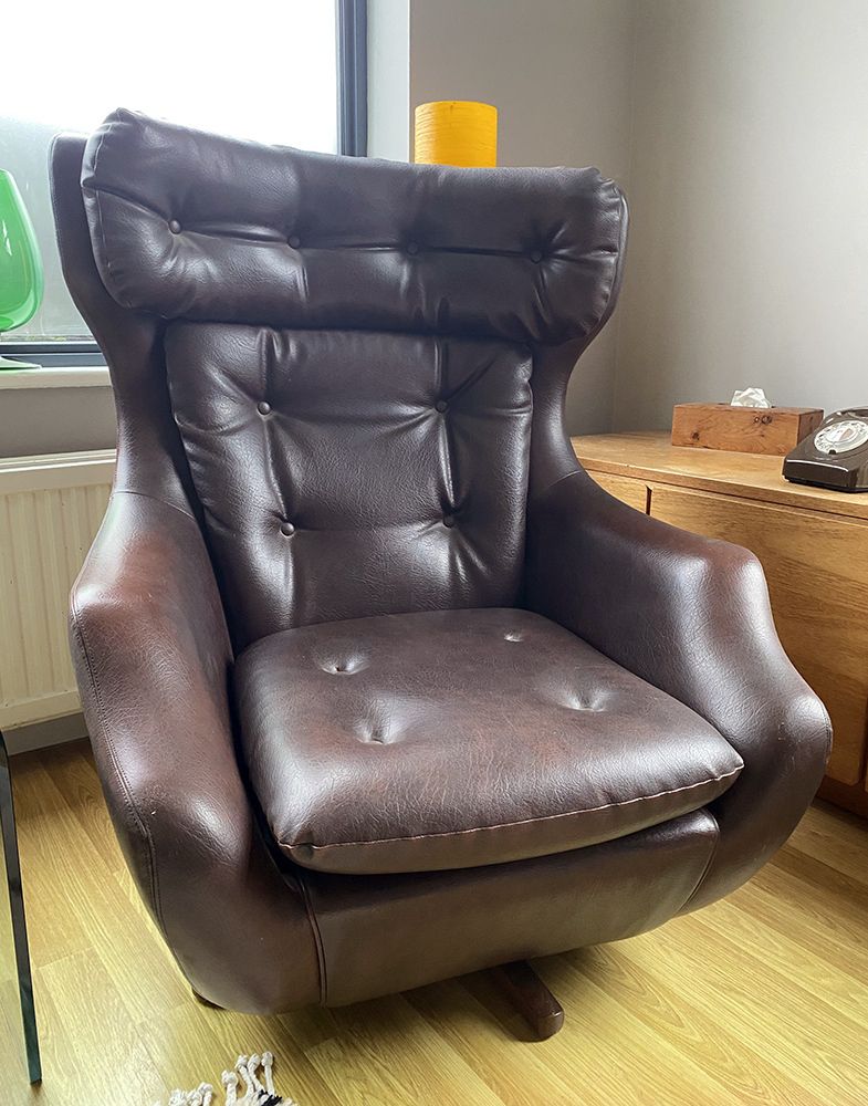 Parker Knoll Statesman Chair Tilt/Swivel Wooden Base, Brown Leather photo for sale