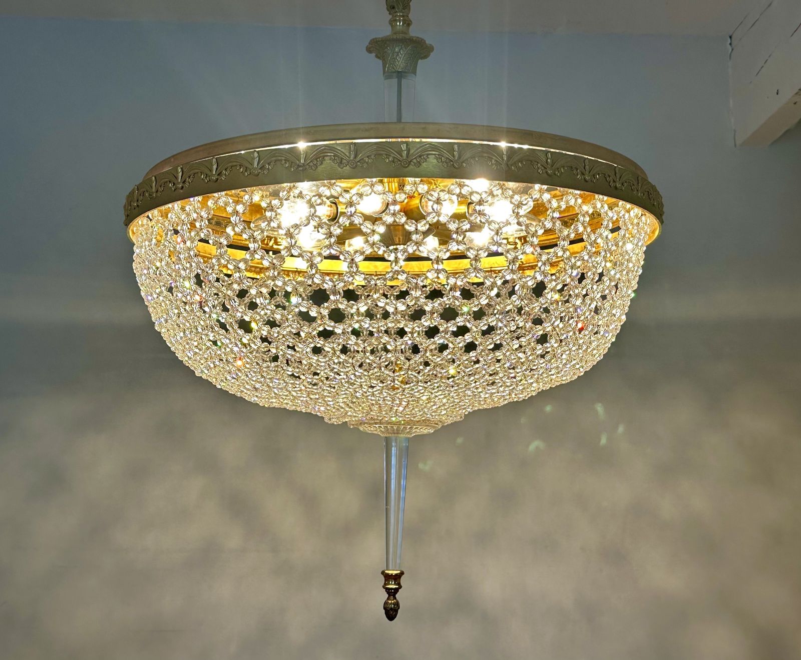 Large Crystal Beadwork And Lucite Chandelier C1970. Attributed To Preciosa.