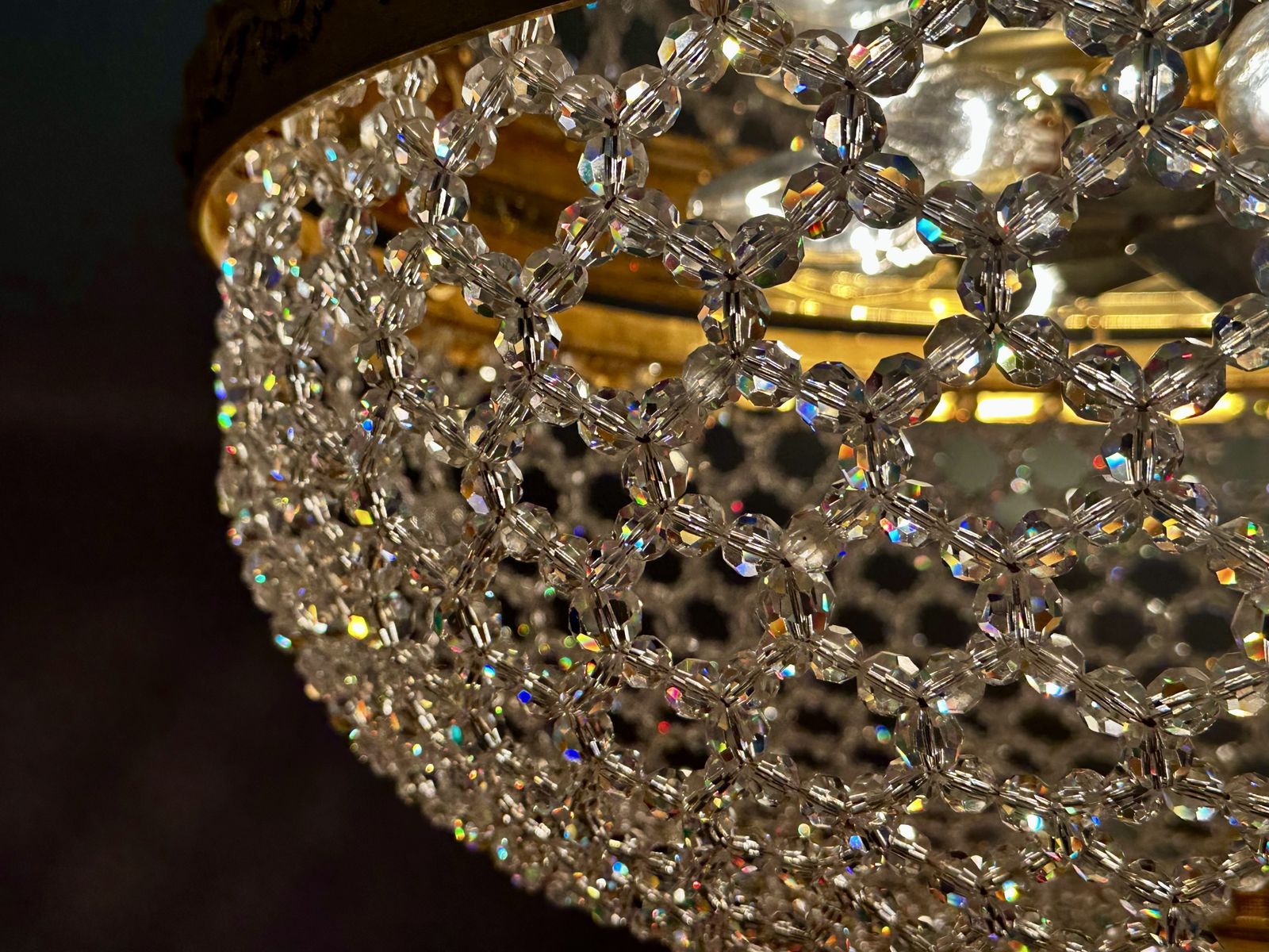 Large Crystal Beadwork And Lucite Chandelier C1970. Attributed To Preciosa. photo vinterior