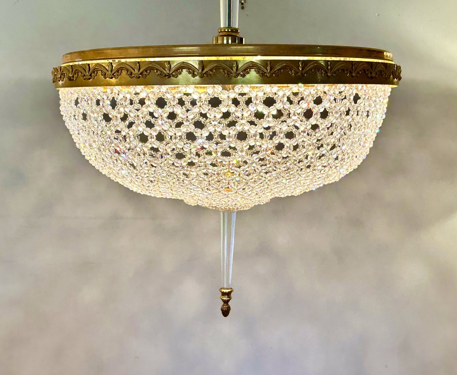 photo furniture Large Crystal Beadwork And Lucite Chandelier C1970. Attributed To Preciosa.