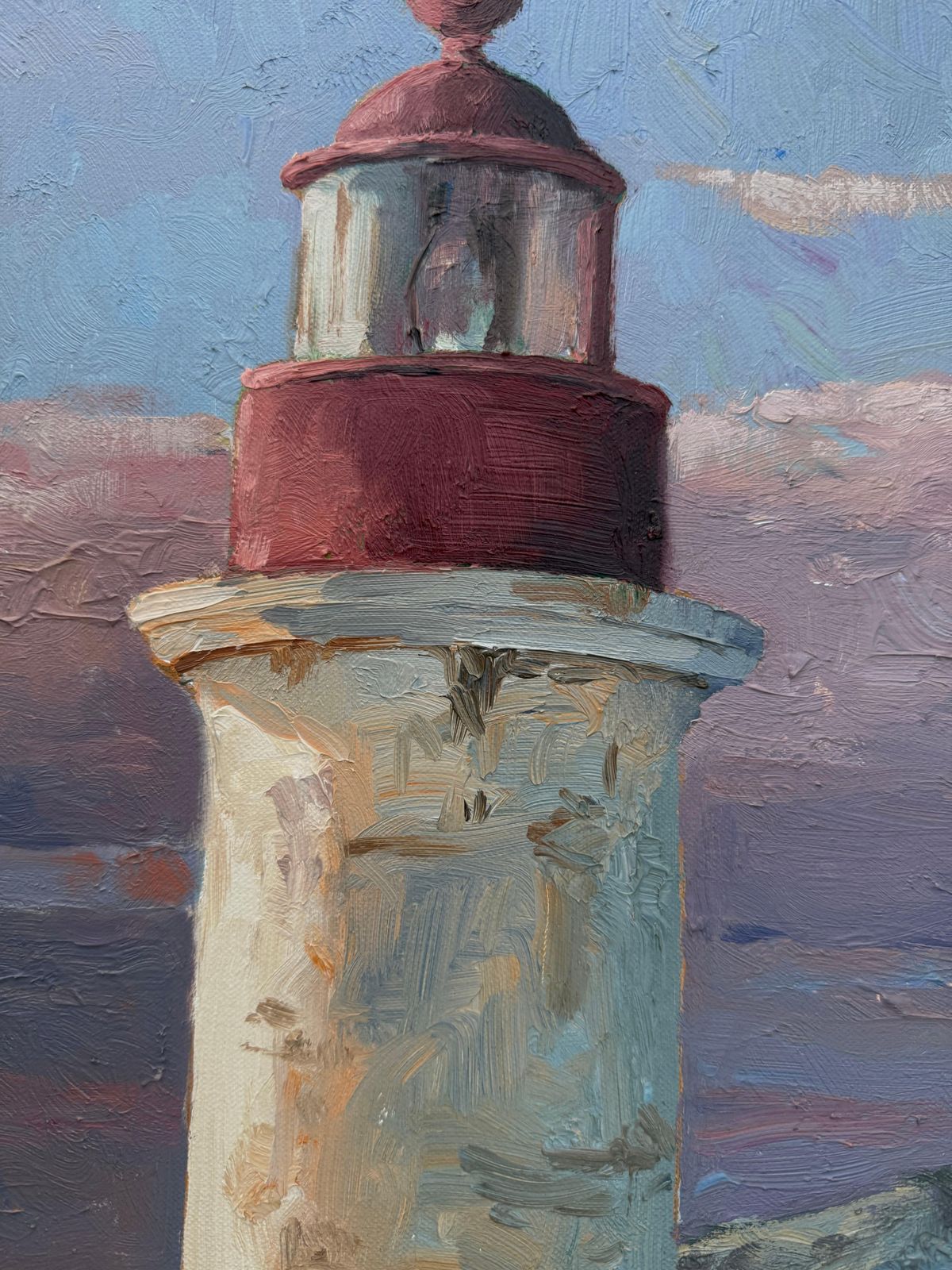 Kiku Poch Mediterranean Lighthouse Oil On Canvas Painting Art Seascape C.2000 photo Art