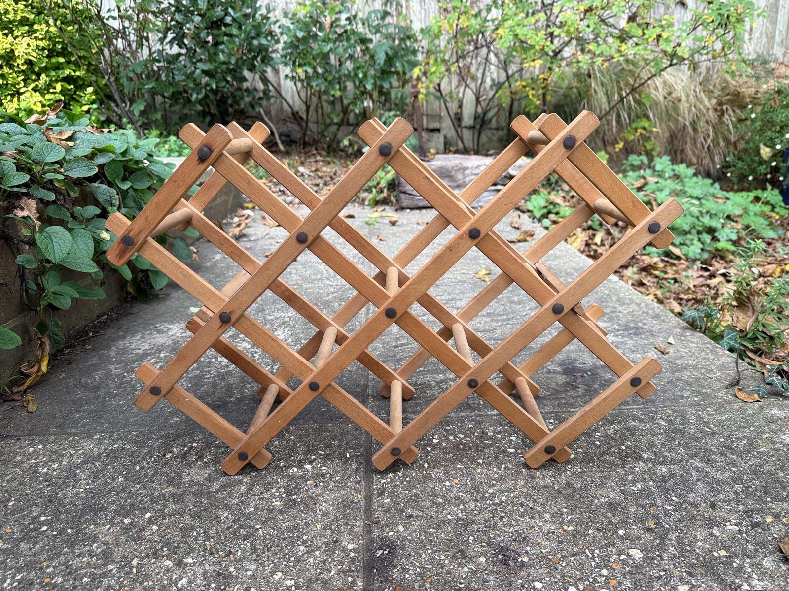 Vintage Folding Wooden Wine Rack Mid Century Expandable Bottle Holder, Retro Scandi Home Bar Decor, Retro Wine Rack photo furniture