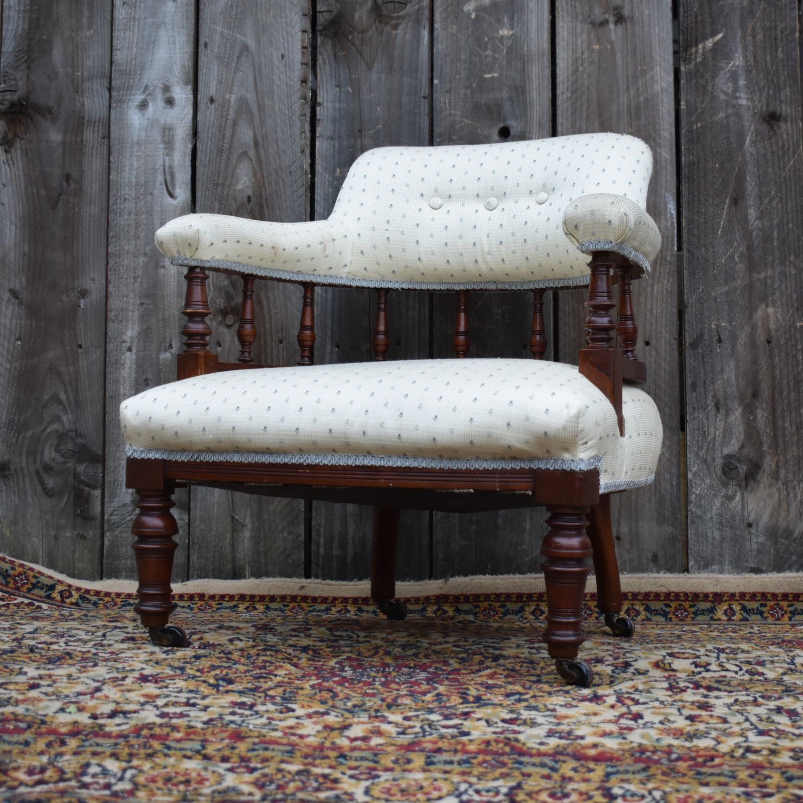 Antique Victorian Mahogany Hand Turned Spindle Tub Bedroom Nursing Armchair photo furniture