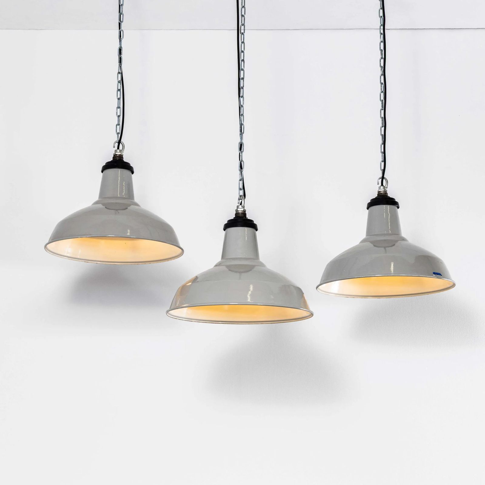 1950’s Thorlux Industrial Enamel Grey Pendant Lamps – 16 Inch