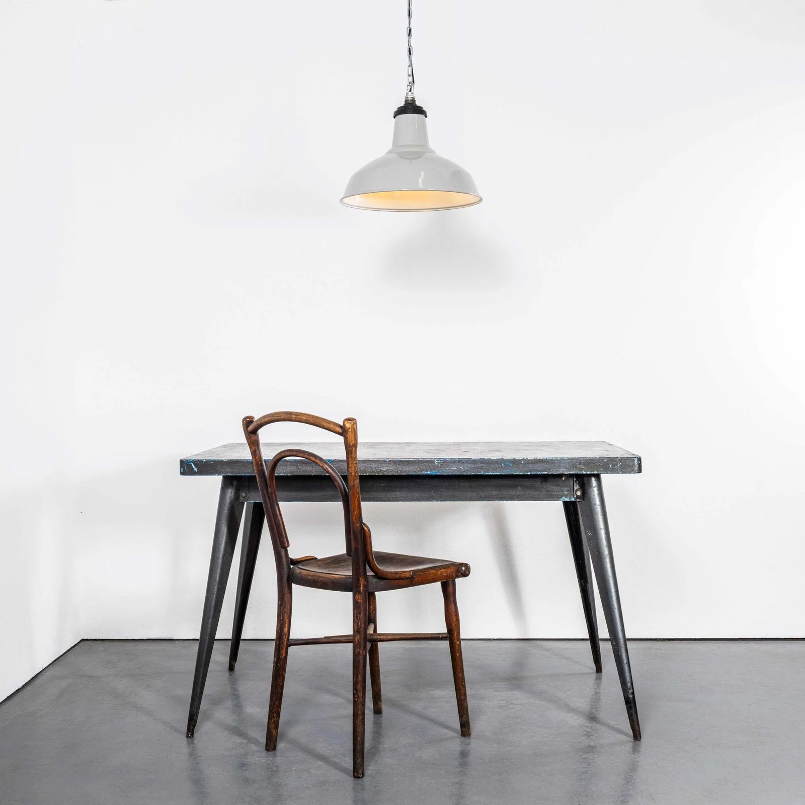 1950’s Thorlux Industrial Enamel Grey Pendant Lamps – 16 Inch photo for sale