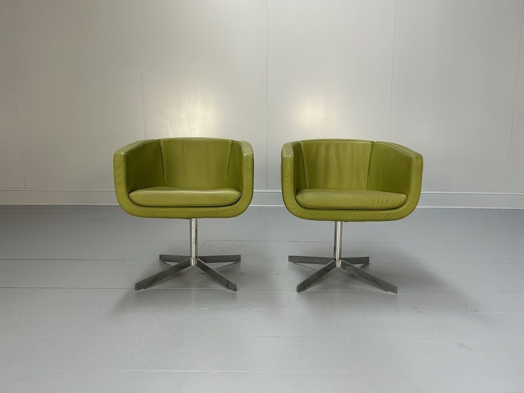 Pair Of B&B Italia “Tulip Sixty” Armchairs – In Lime Green “Gamma” Leather photo furniture