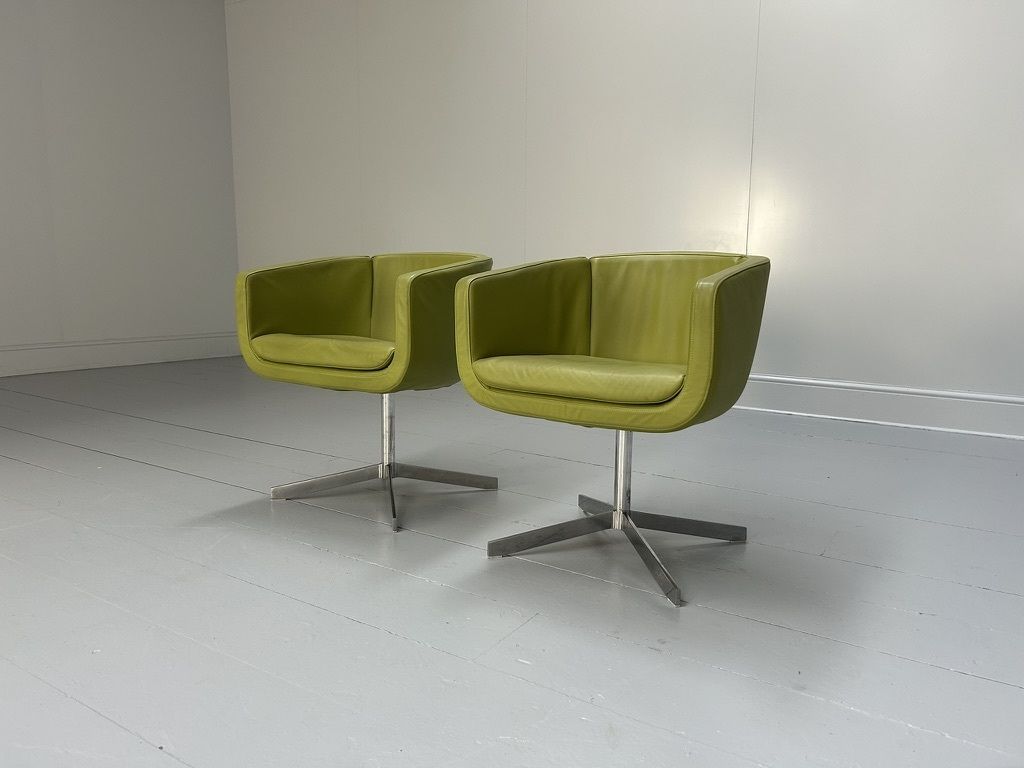 Pair Of B&B Italia “Tulip Sixty” Armchairs – In Lime Green “Gamma” Leather photo Furniture