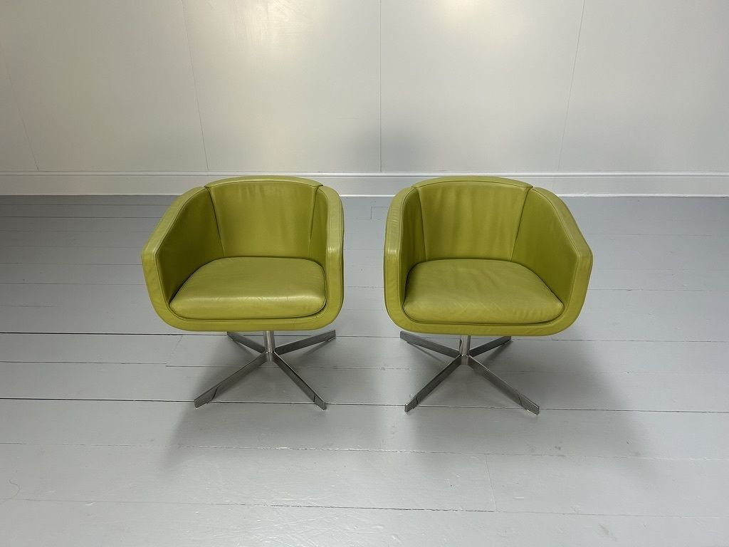 Pair Of B&B Italia “Tulip Sixty” Armchairs – In Lime Green “Gamma” Leather photo 2400.0