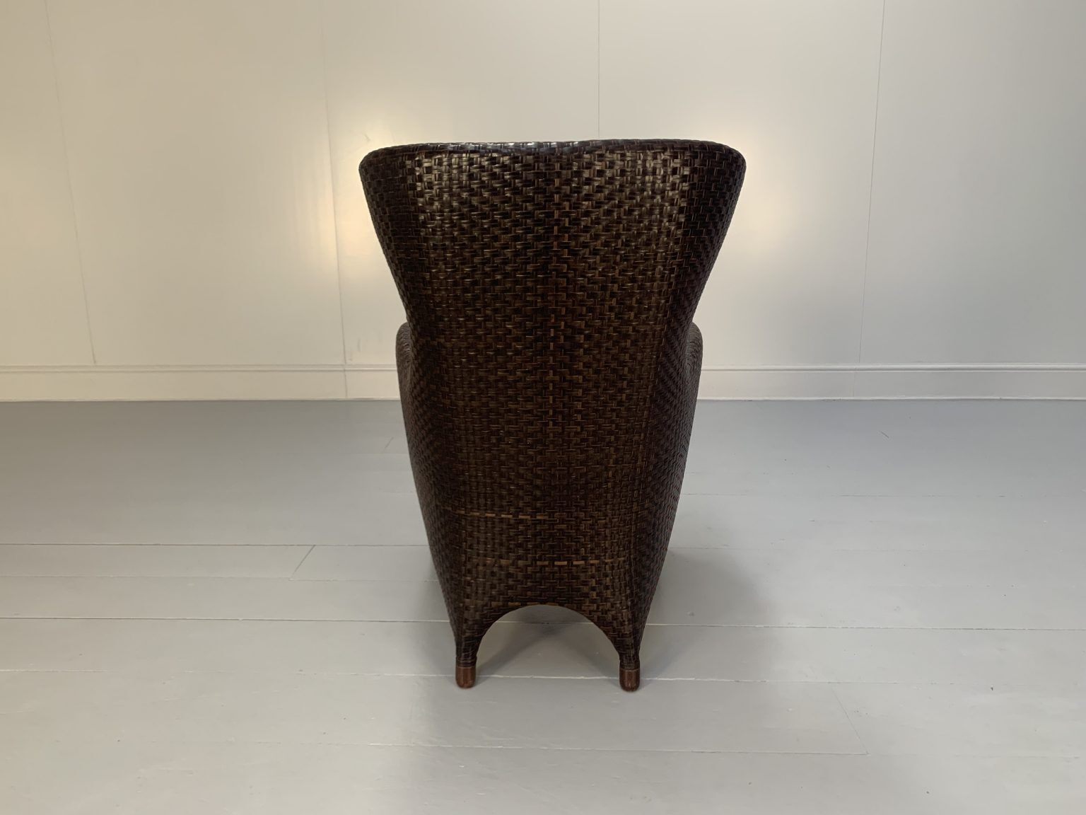 photo furniture Rare Woven Leather Armchair & Footstool – In Brown Leather