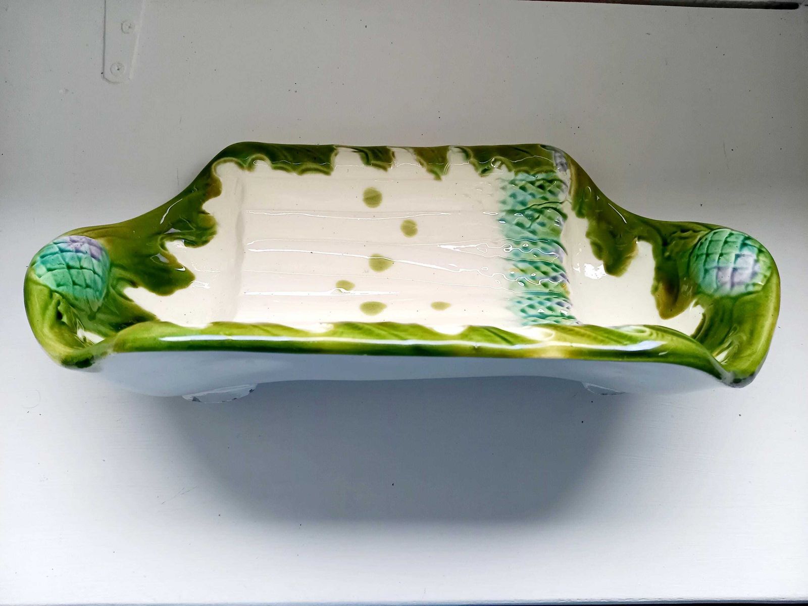 Antique French Asparagus Serving Dish Faience Majollica photo vinterior
