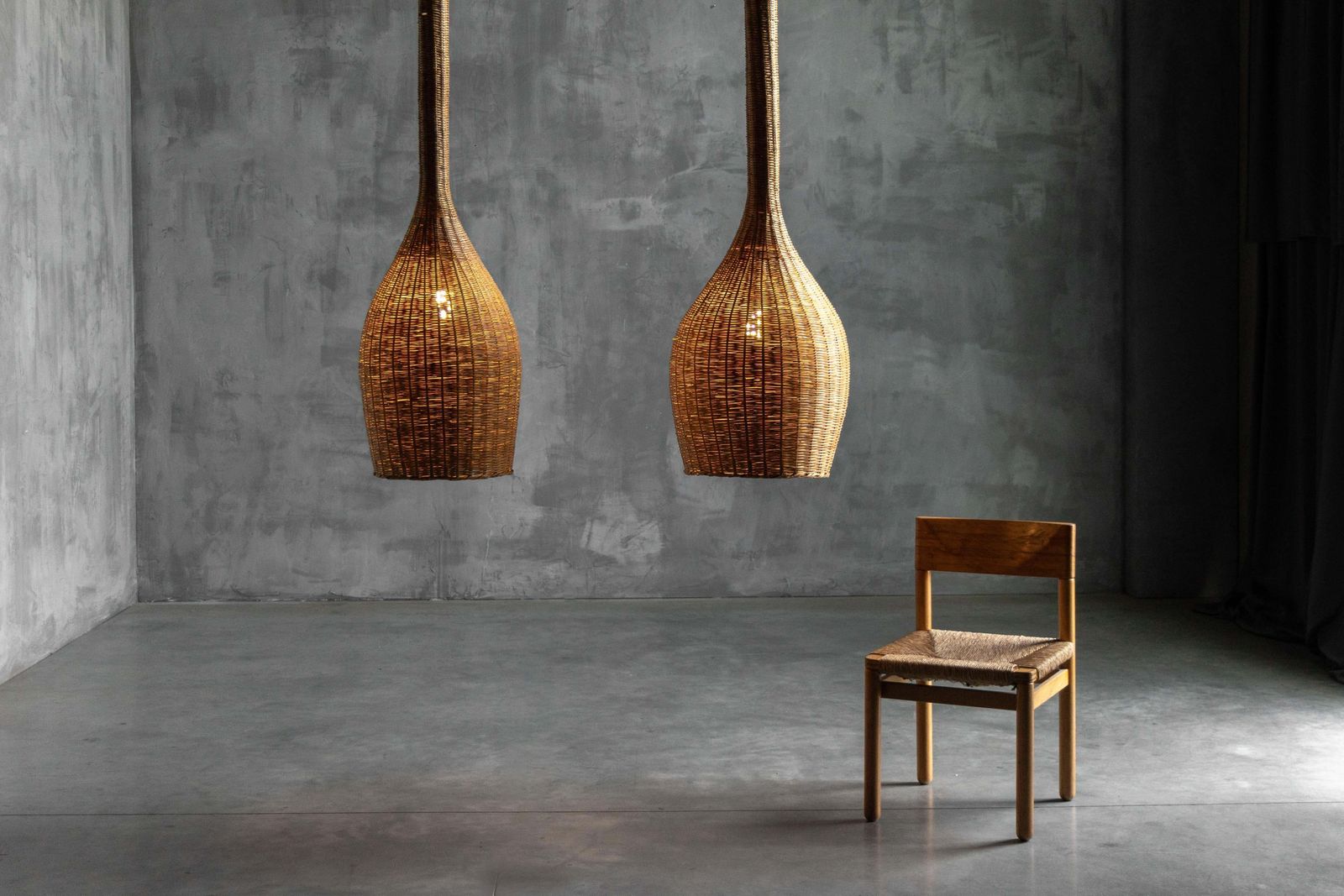 Sculptural Rattan Pendant Lamps, France, 1960s photo for sale