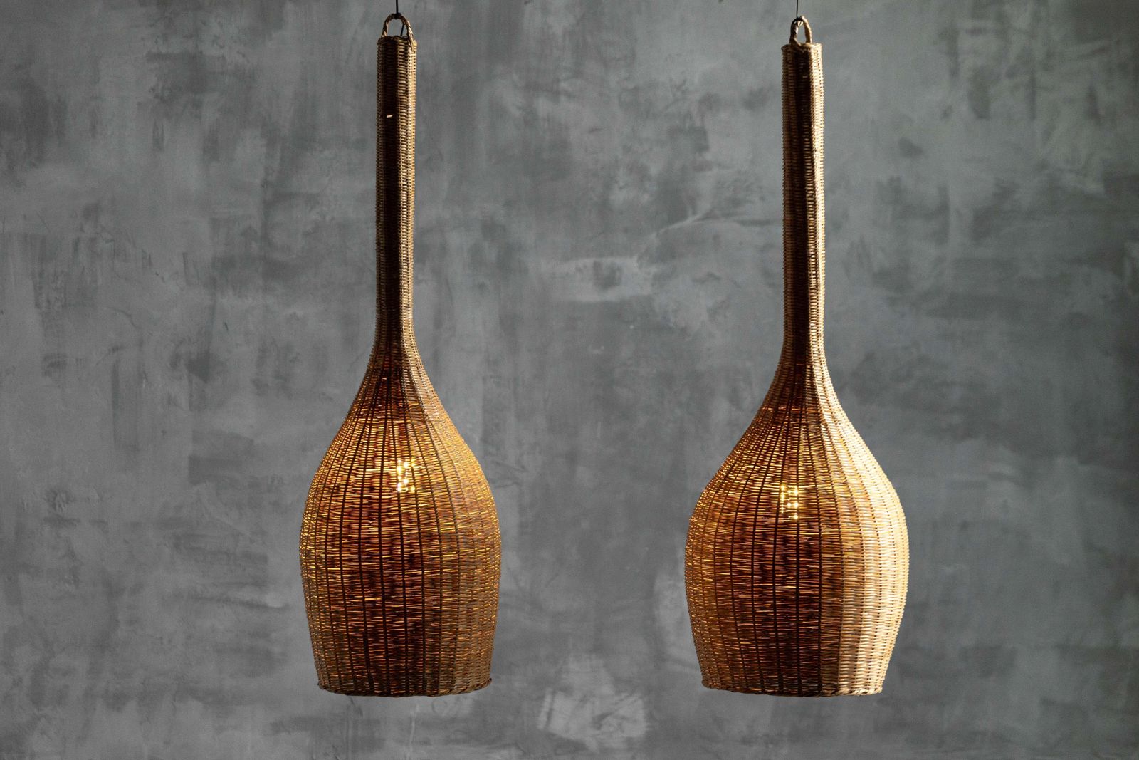 Sculptural Rattan Pendant Lamps, France, 1960s photo vinterior