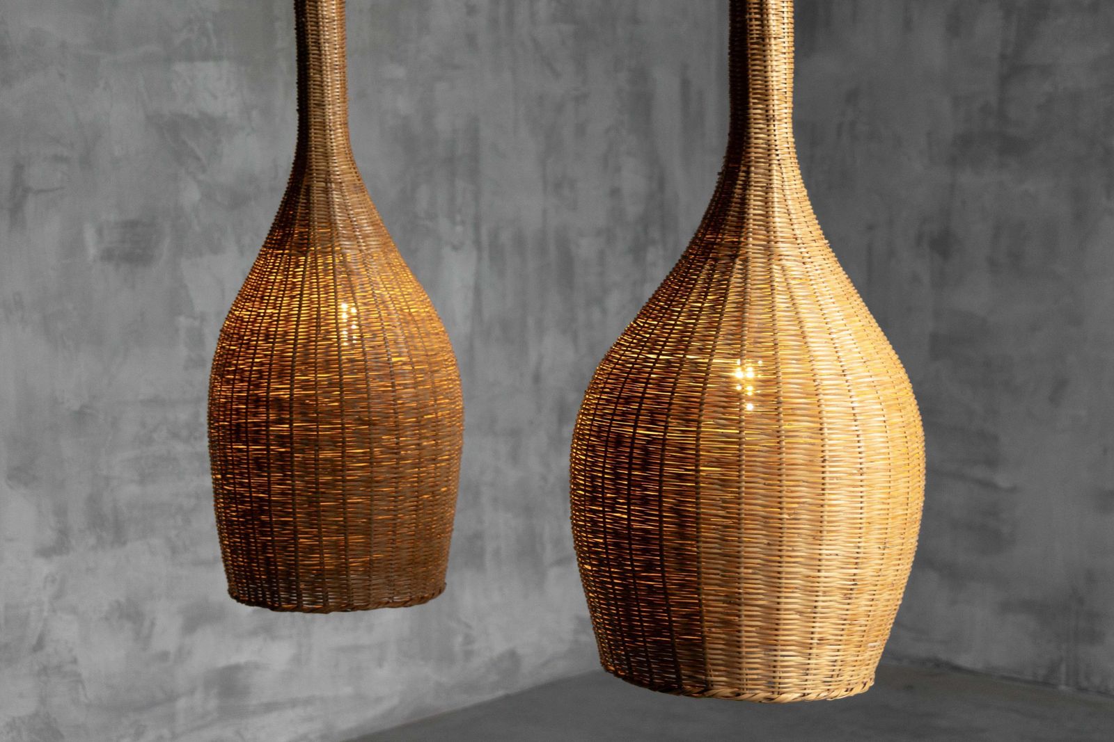 Sculptural Rattan Pendant Lamps, France, 1960s photo vintage
