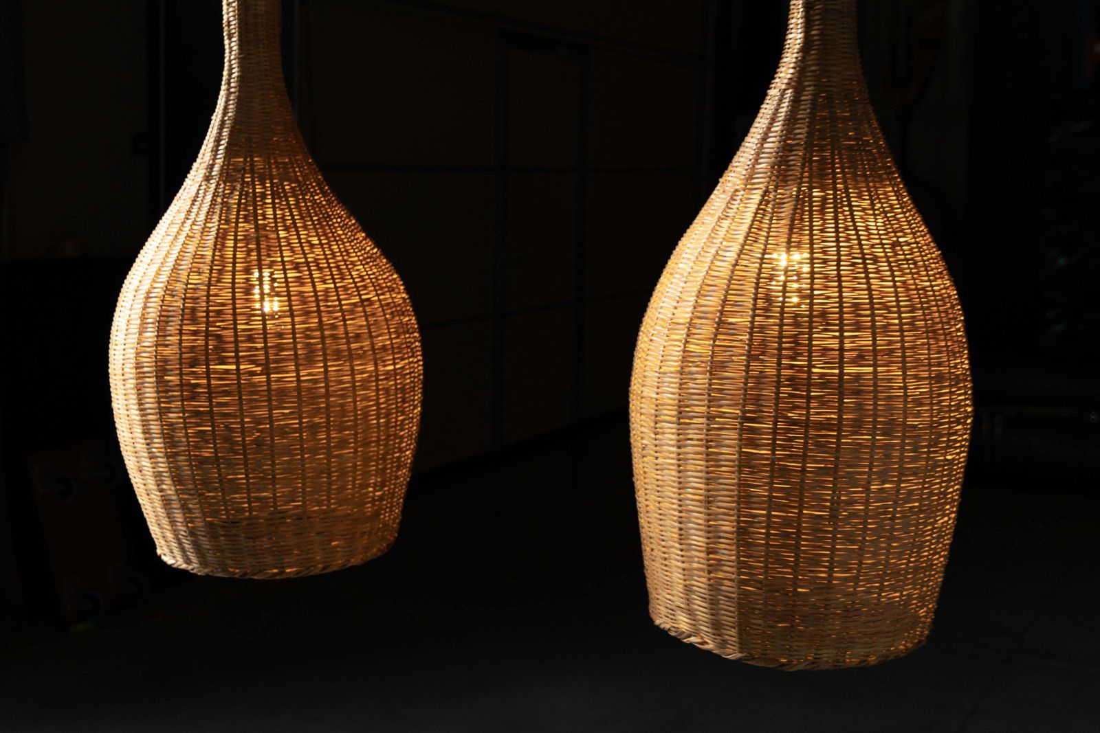 photo vinterior Sculptural Rattan Pendant Lamps, France, 1960s