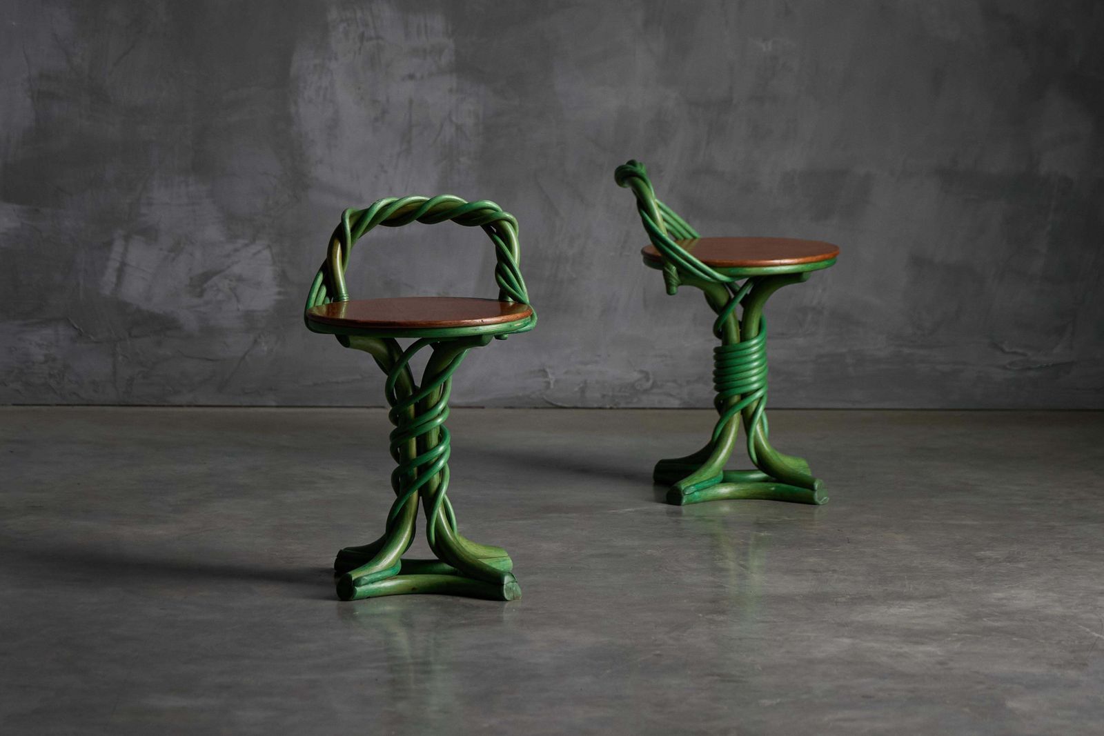 photo furniture Whimsical Vine Twist Stools, France, Late 20th Century