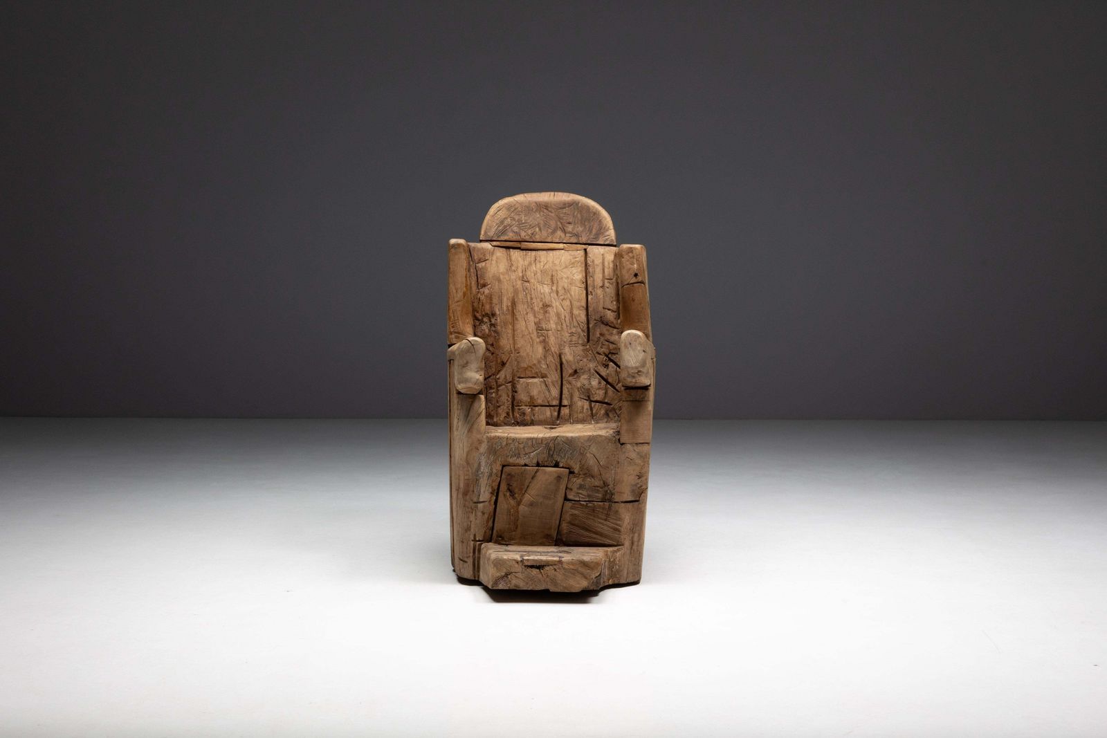 Brutalist Monoxylite Throne Chair, France, 19th Century photo vintage