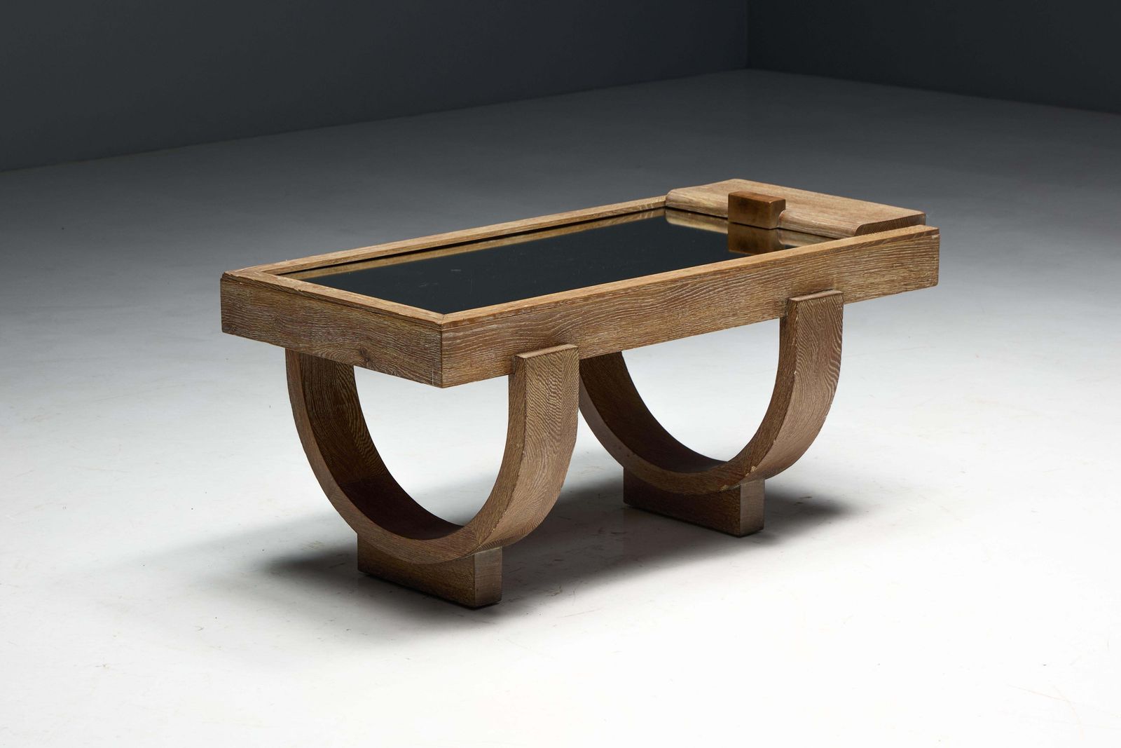 photo vintage Cerused Oak Art Deco Coffee Table, France, Mid 20th Century