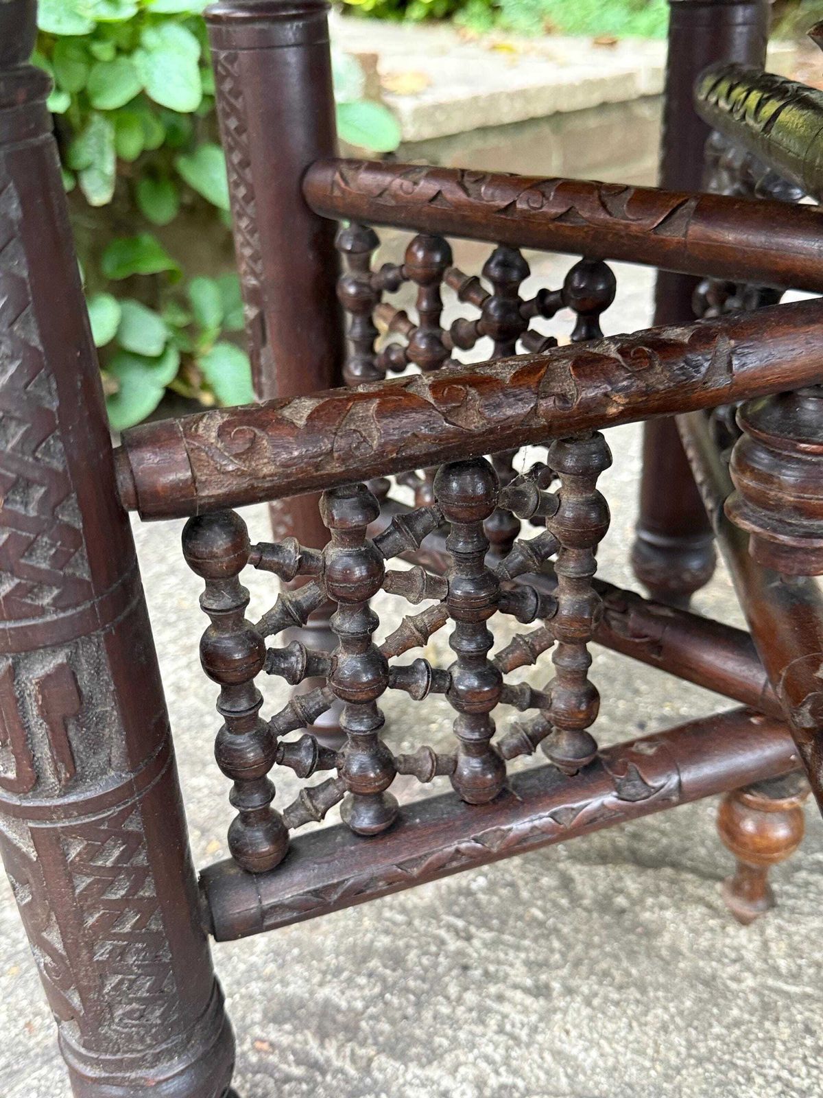 Antique Anglo Indian Brass Tray Table, Benares Table, Hand Carved Moorish Base, Folding Hardwood Stand, Etched Brass photo 275.0