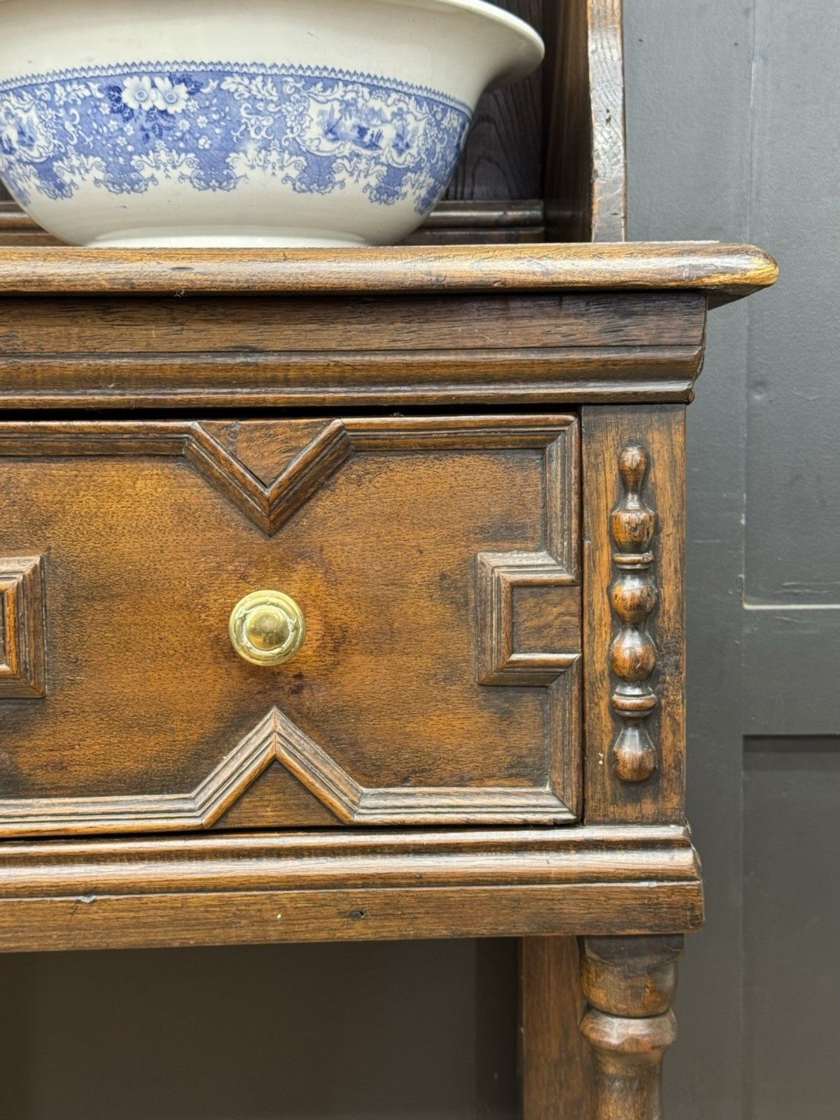 Antique Oak Welsh Dresser – Solid English Oak Farmhouse Sideboard Display Rack photo furniture