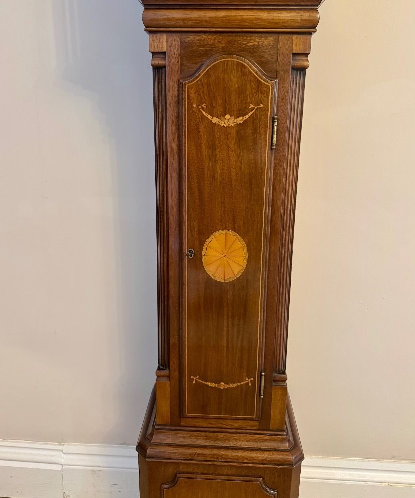 Fantastic Quality Edwardian Mahogany Inlaid Chiming Grandmother Clock photo vinterior