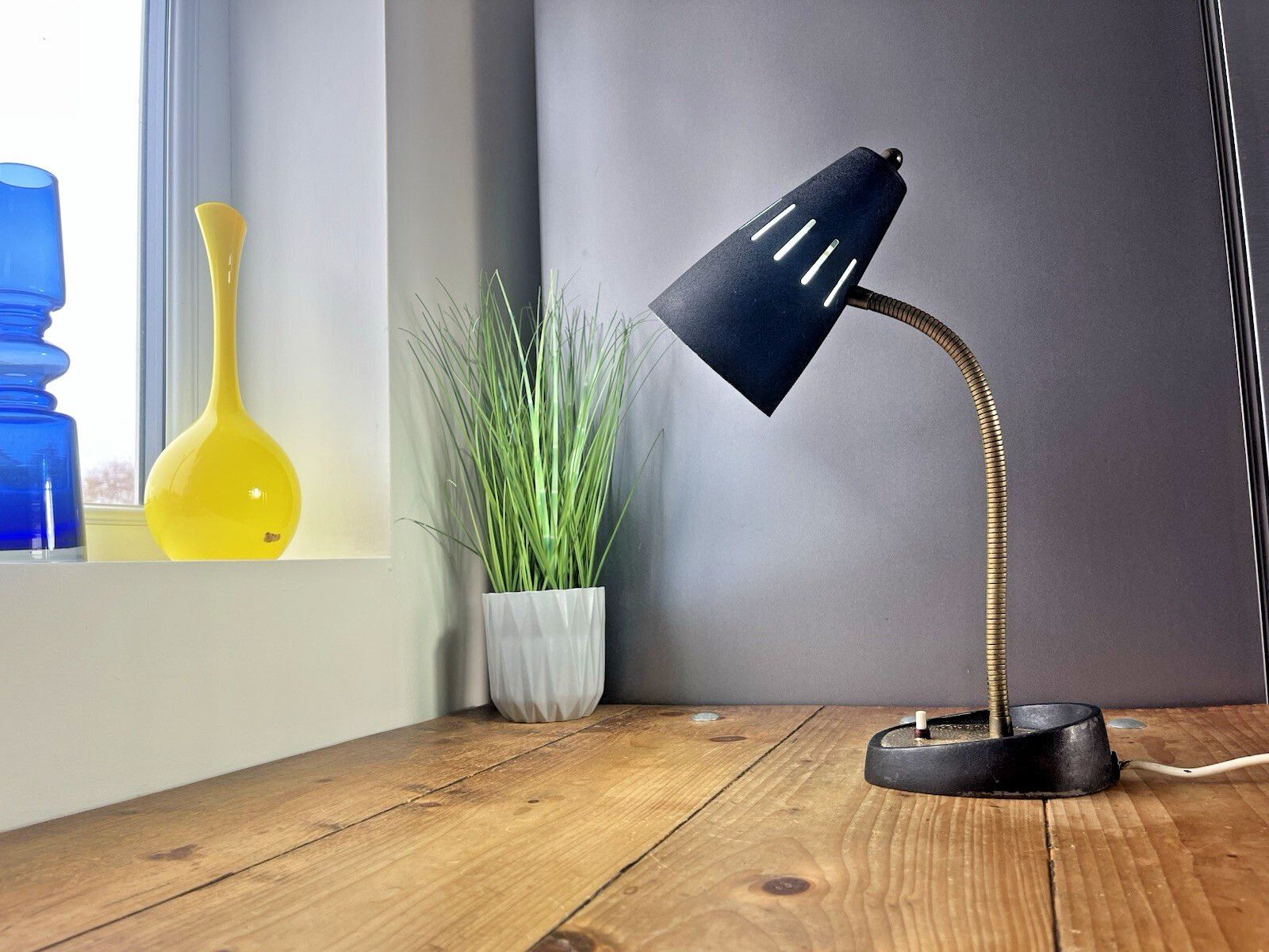 Mid Century Industrial Pifco Adjustable Gooseneck Desk Lamp Black Shade Light photo furniture