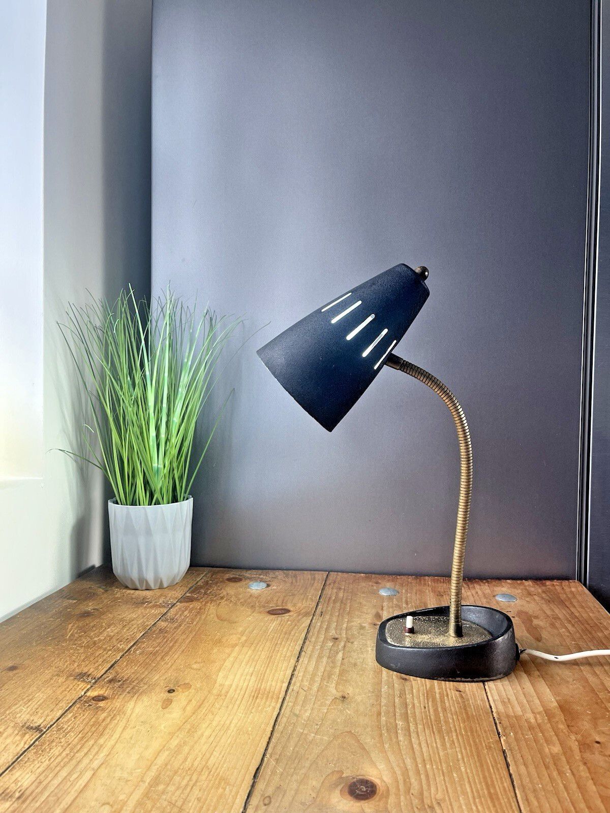 Mid Century Industrial Pifco Adjustable Gooseneck Desk Lamp Black Shade Light photo for sale