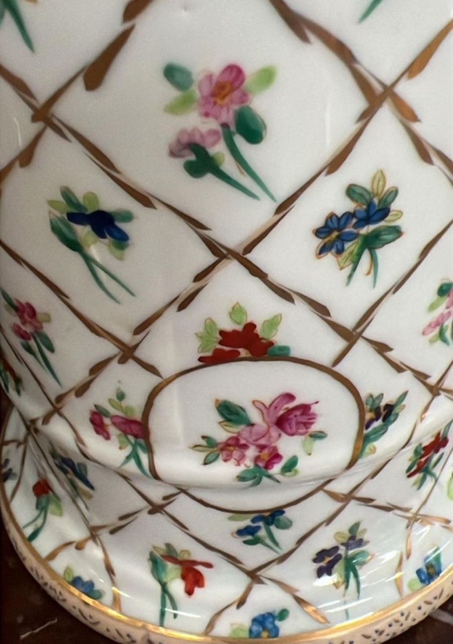 Pair Of French Hand Painted Porcelain Cachepots In The Sèvres Style By F. Japy, C.1950s photo Home Decor