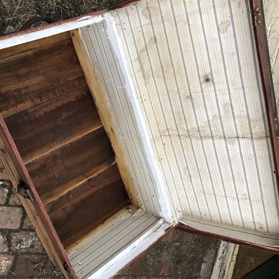 Vintage French Wood, Steel And Canvas Travelling Trunk By A St Hubert 1920s photo furniture