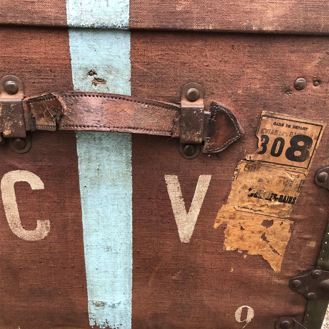 250.0 Vintage French Wood, Steel And Canvas Travelling Trunk By A St Hubert 1920s photo