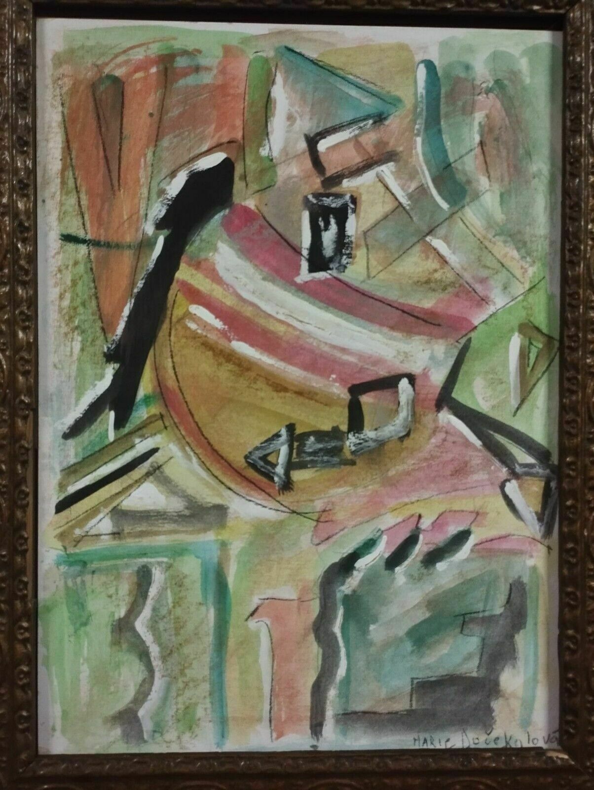 Abstract Mixed Media Painting On Paper Marie Docekalova Syslova photo vintage