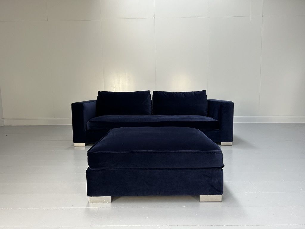 Ligne Roset “Rive Gauche” 3 Seat Sofa & Ottoman – In Midnight Blue Velvet photo Furniture