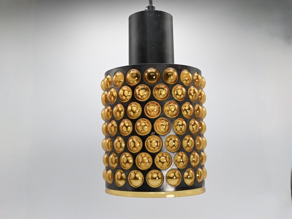 photo for sale Large  Metal Caged Glass Pendant By Jan Salakari For Lival  Finland, 1960s