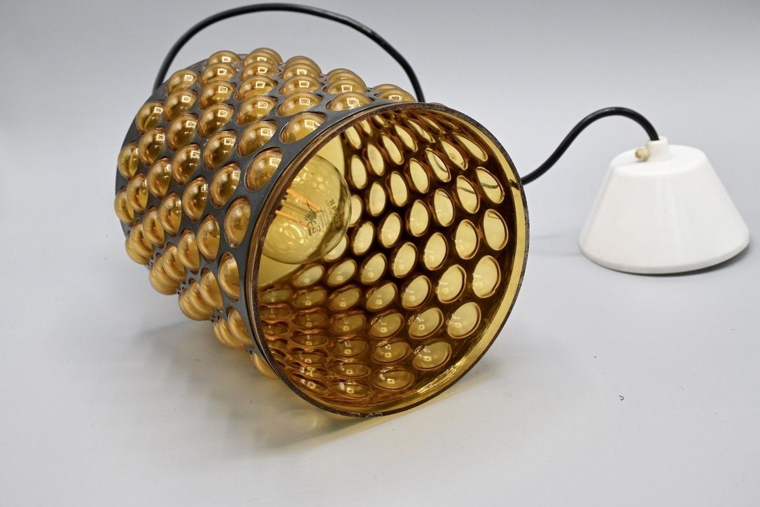 250.0 Large  Metal Caged Glass Pendant By Jan Salakari For Lival  Finland, 1960s photo