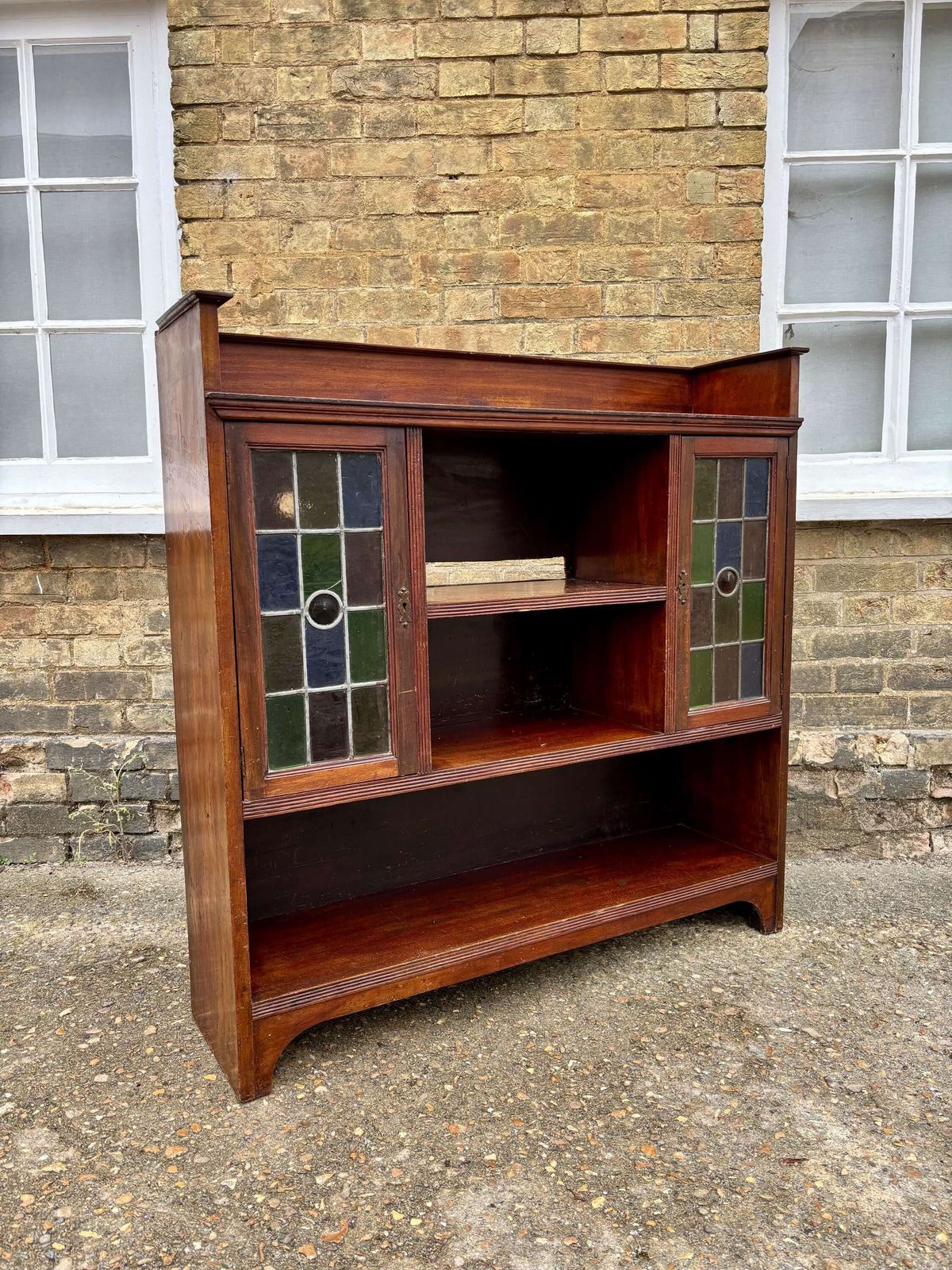 Arts & Crafts Oak Bookcase With Leaded Glass Doors, C.1910 photo Furniture