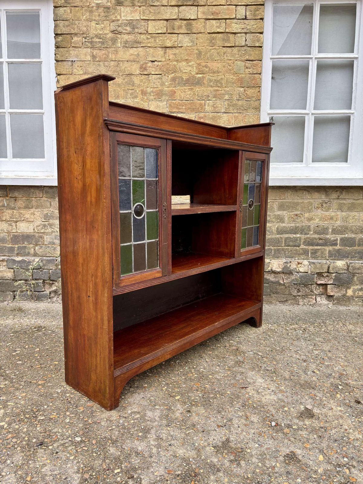 Arts & Crafts Oak Bookcase With Leaded Glass Doors, C.1910 photo 350.0