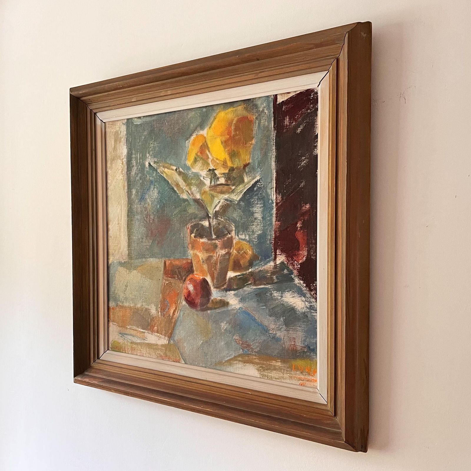 Swedish Oil On Board, Still Life With Yellow Flower, Signed Lars Vidlund photo furniture