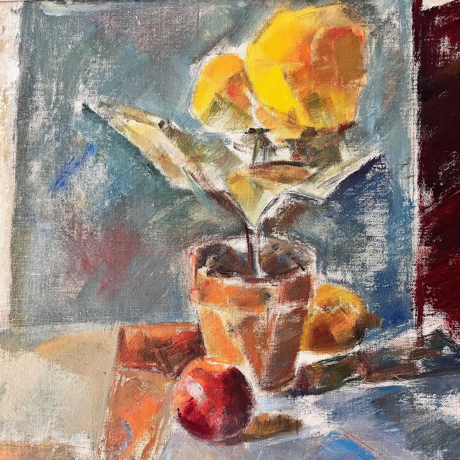 Swedish Oil On Board, Still Life With Yellow Flower, Signed Lars Vidlund photo for sale