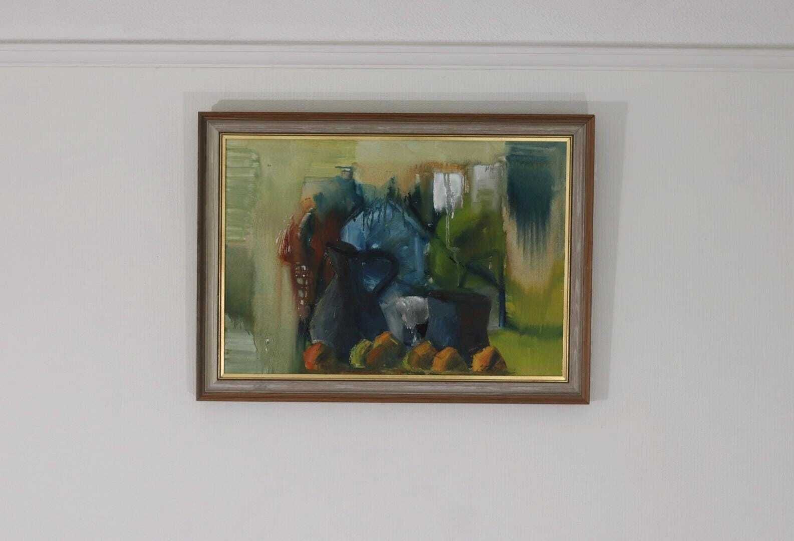 Original Swedish Oil On Canvas – “Vibrant Still Life” – Framed  74 × 54 Cm (29.1" × 21.3") photo for sale