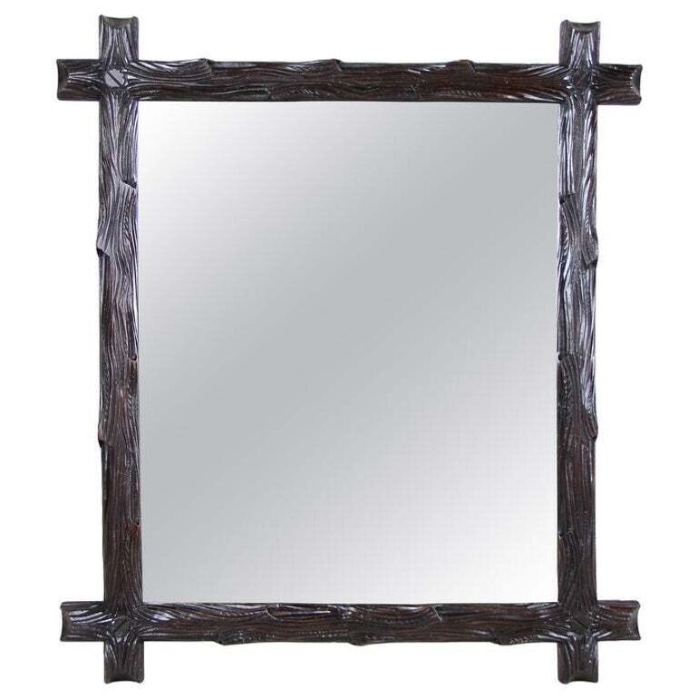 19th Century Rustic Black Forest Wall Mirror   Hand Carved, Austria Circa 1880