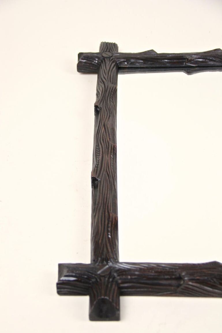 880.0 19th Century Rustic Black Forest Wall Mirror   Hand Carved, Austria Circa 1880 photo