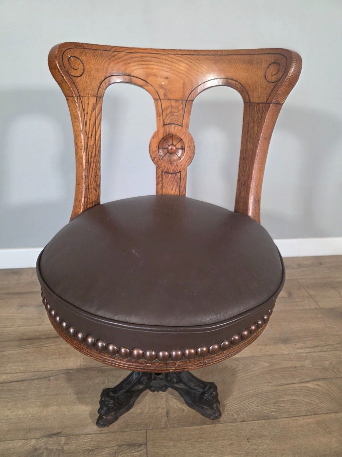 Antique 1890s Cast Iron & Oak Upholstered Ships Chair photo Furniture