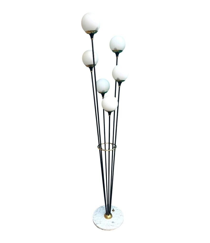 3350.0 An Orignal 1950s Stilnovo Black Lacquer And Brass Six Light Floor Lamp photo