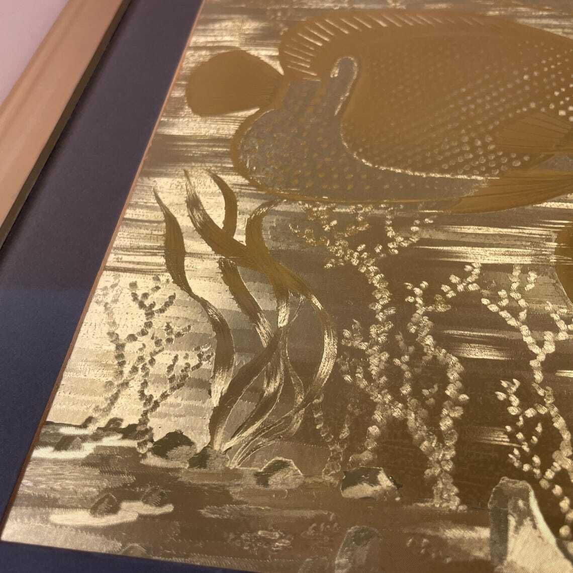 Vintage Gold Embossed Foil Metal Fish Art Framed Tropical Sea Life By J. Hardelin Retro Metallic Wall Art Ocean Theme Etched Metal Framed photo 101.0