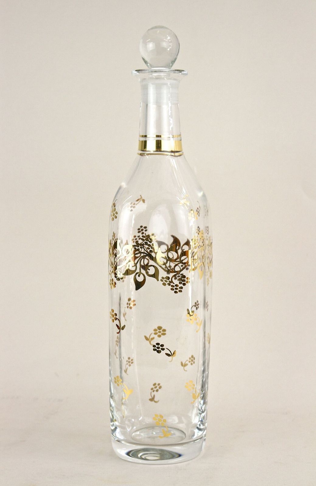20th Century Glass Decanter/ Bottle With Golden Floral Patterns, At Ca. 1920 photo for sale
