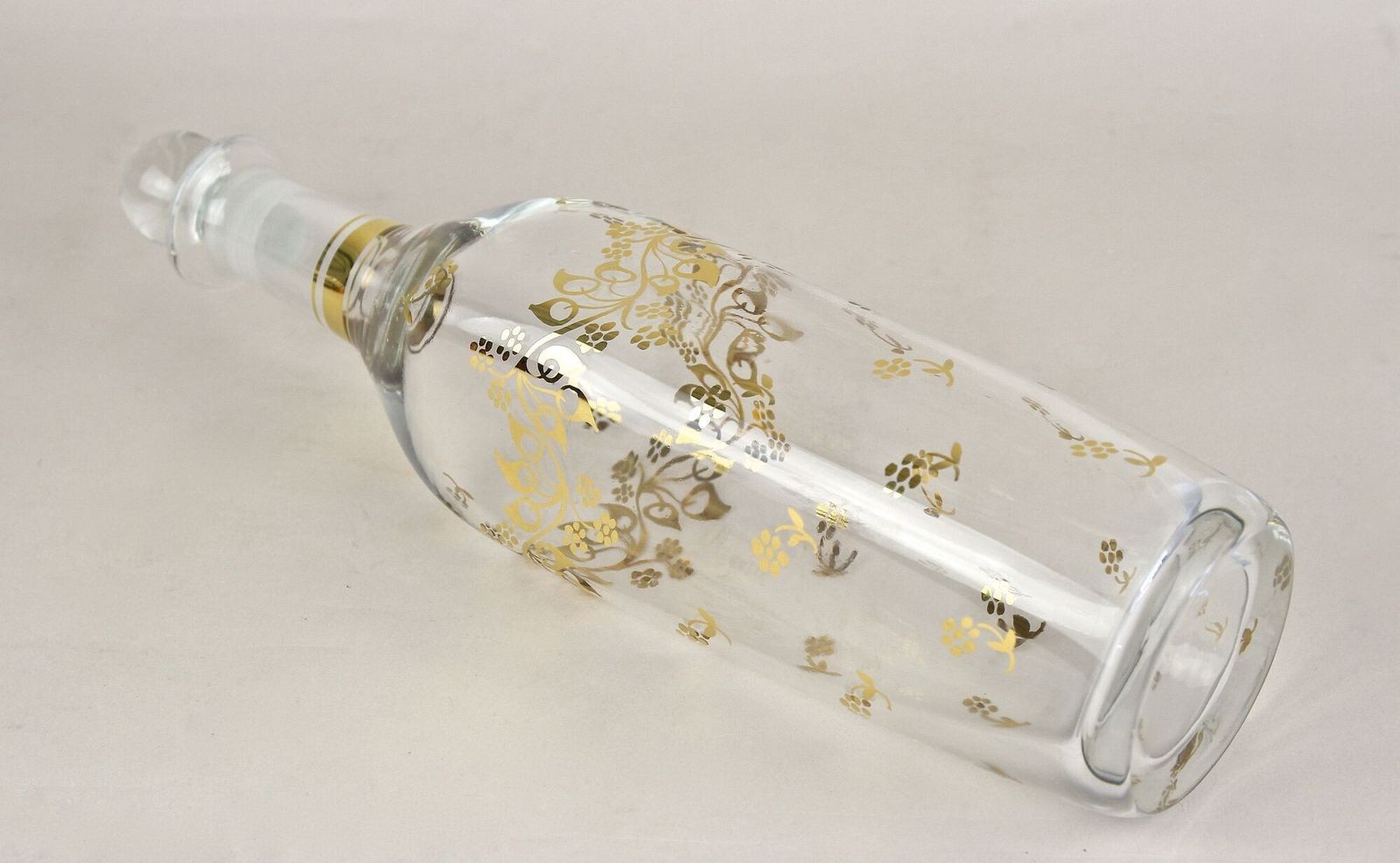photo for sale 20th Century Glass Decanter/ Bottle With Golden Floral Patterns, At Ca. 1920