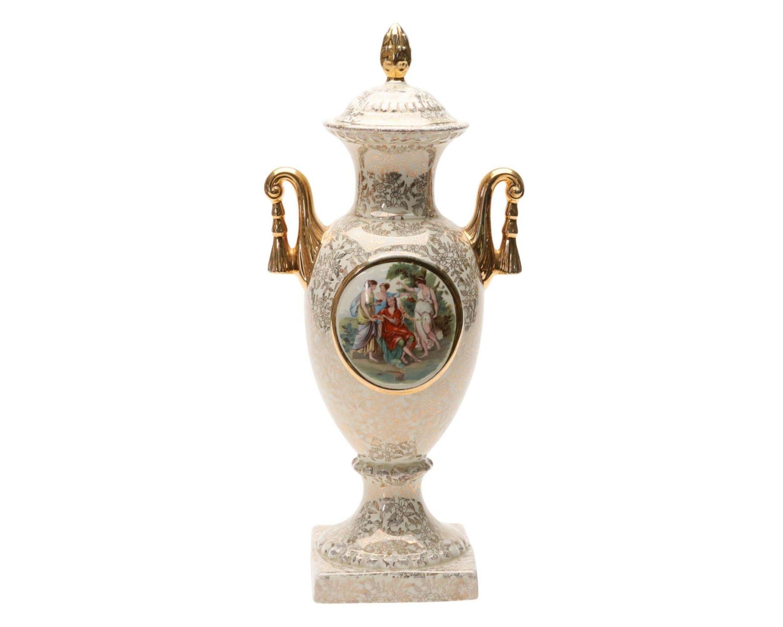 Porcelain Urn Large Empire England Classical Scene And Gold Gilt Handles Vase photo furniture